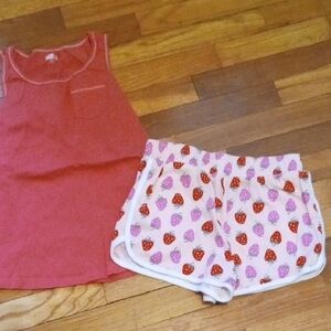 Girls Pink Tank Top & Strawberry Print Shorts Set, large